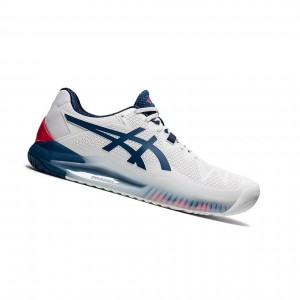 Chaussure Tennis Asics GEL-Resolution 8 Homme Blanche Bleu | XOMC56124