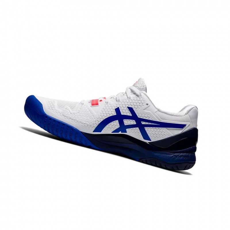 Chaussure Tennis Asics GEL-Resolution 8 Femme Blanche Bleu | OSBH29718