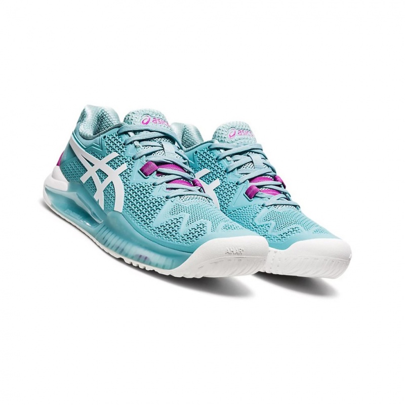 Chaussure Tennis Asics GEL-Resolution 8 Femme Bleu Blanche | SLYF62083